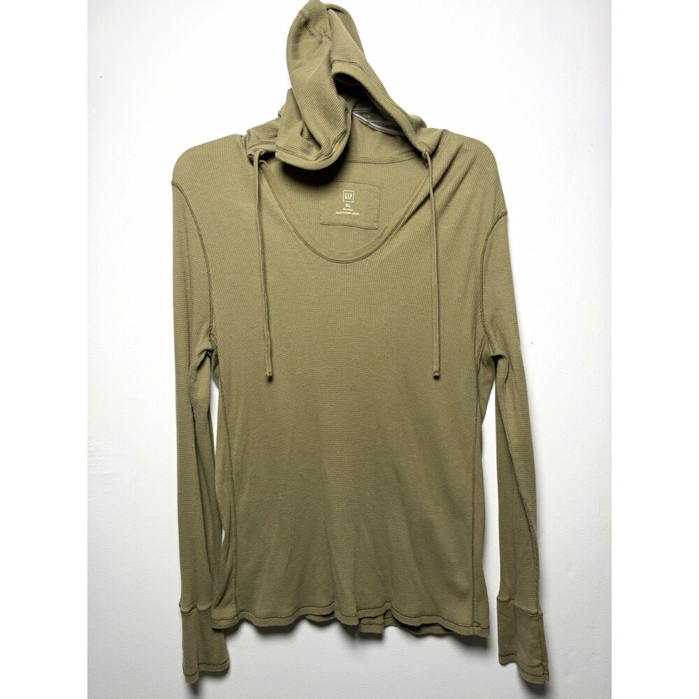 GAP Women’s Green Waffle Knit Pullover Hoodie Drawstring Long Sleeve XL